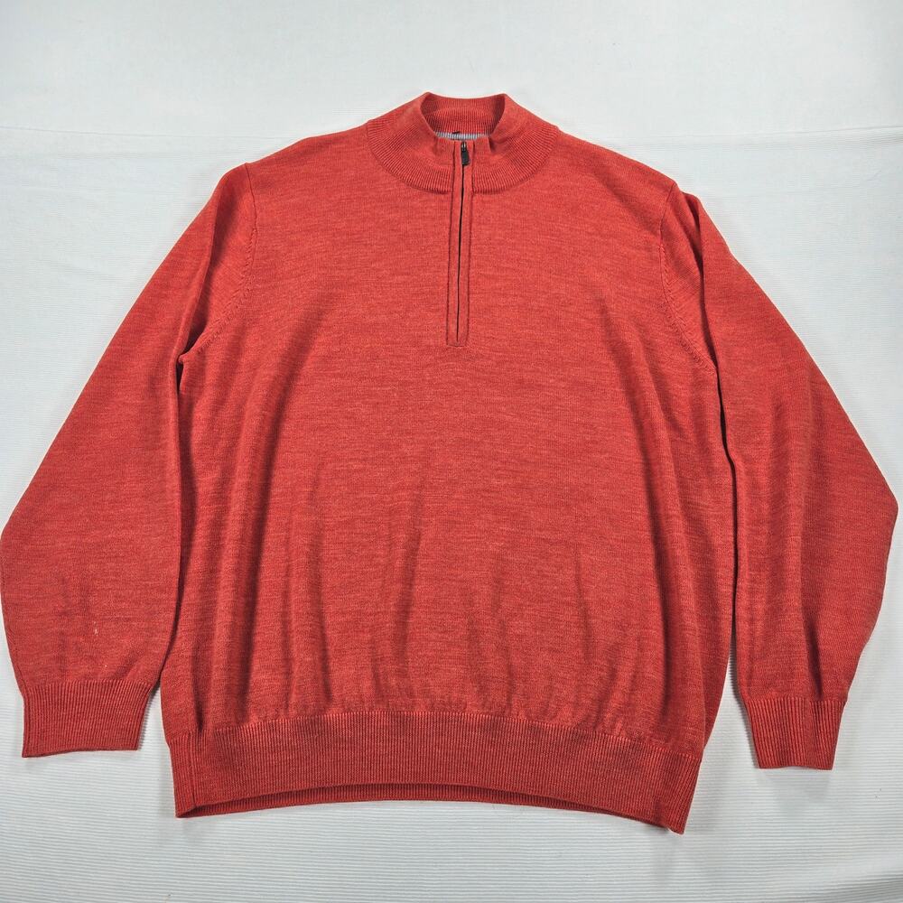 FootJoy 1/2 Zip Long Sleeve Orange 100%‎ Wool Performance Sweater Men Size Large